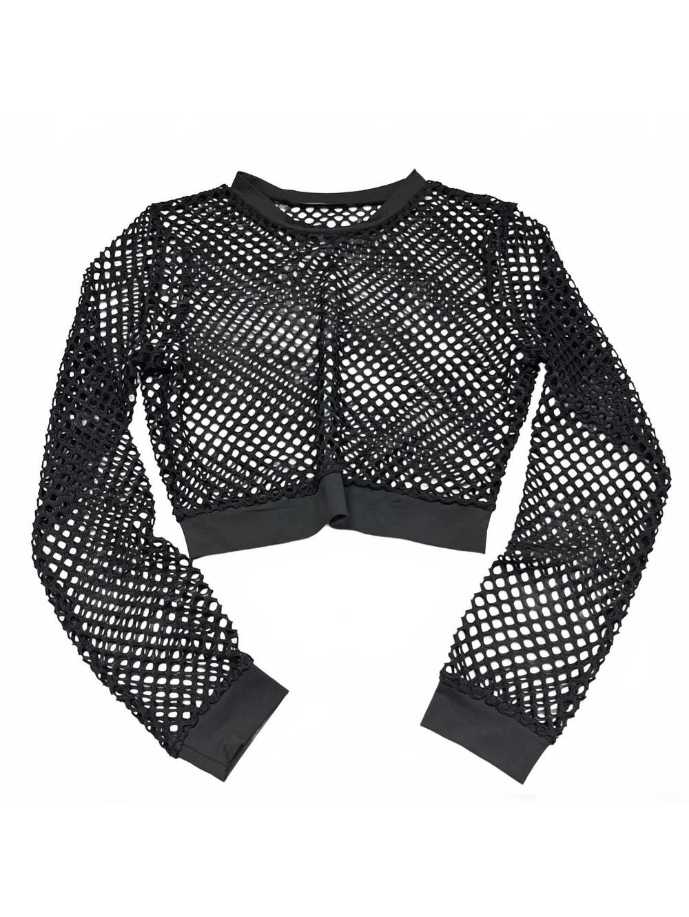 Avidlove Sz M Black Fishnet Long Sleeve Cropped Top Goth Punk Grunge Emo Alt